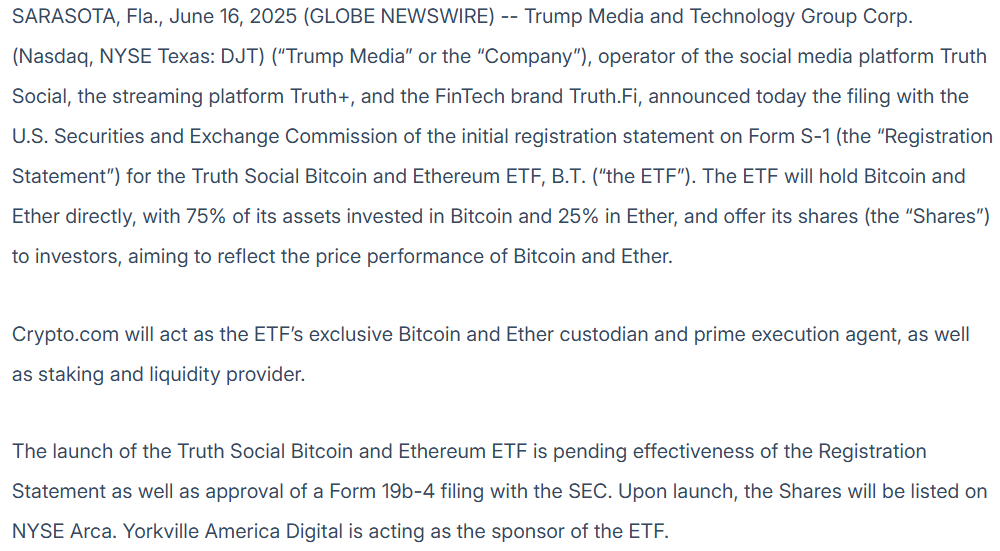 Trump⁤ Media Files for Bitcoin and Ether ETF After $2.3B Treasury Play = The Bit Journal
